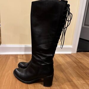 Lace Up Back Tall Leather Boots